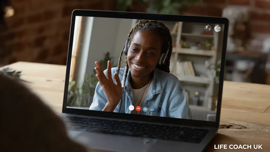 Young female feeling relaxed on a video call