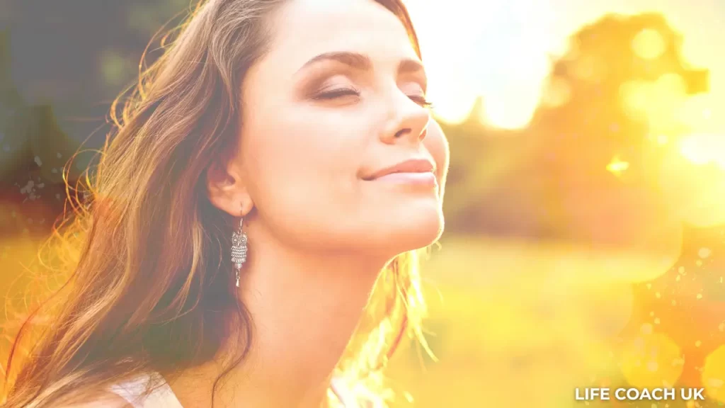 Woman experiencing calm and clarity during transformational life coaching